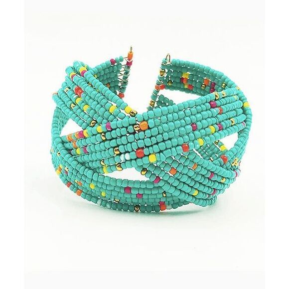 2/$21 Ladies Teal Beaded Bracelet - Picture 1 of 3